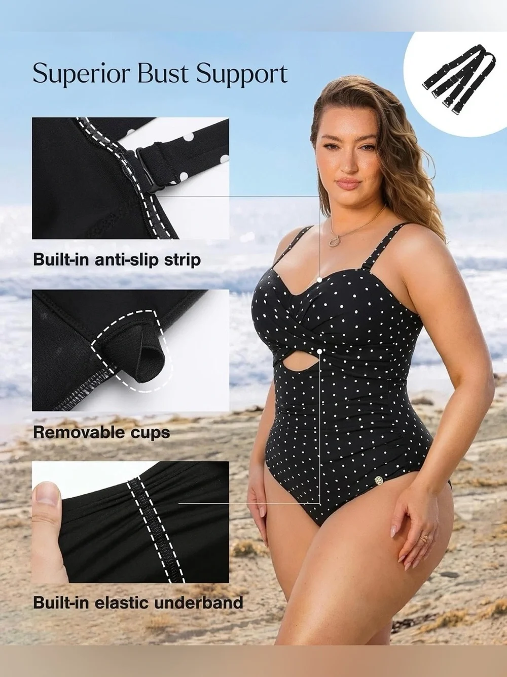 Popilush Women’s Tummy Control Swimsuit Shapewear Bathing Suit Removable Straps
